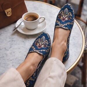 FSNY Brocade Smoking Loafers Women’s 10B Blue Made in Spain